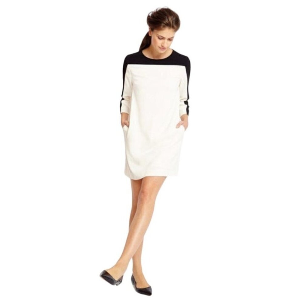 Of Mercer Dress Women 8 Ivory‎ Black Long Sleeve Colorblock Stanton Mini Shift